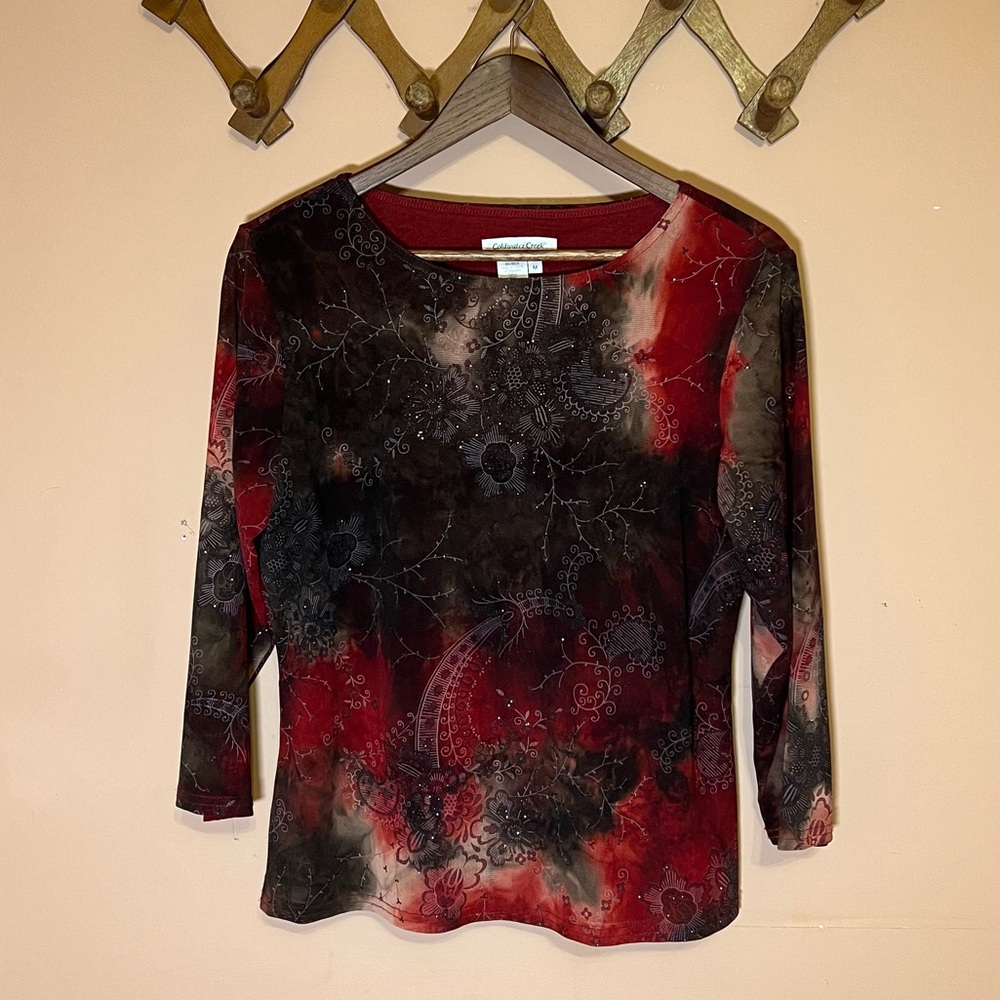 90s/Y2K Whimsygoth Floral Top with Shimmer Detail